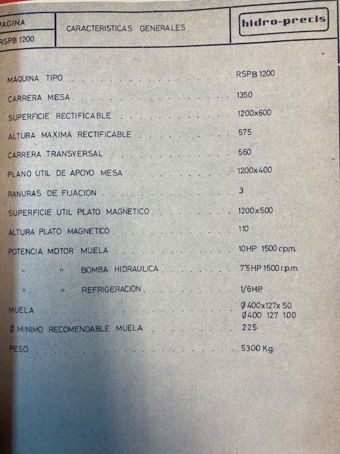 Rectificadora Tangencial Hidroprecis modelo RSPB 1200 - Imagen 12