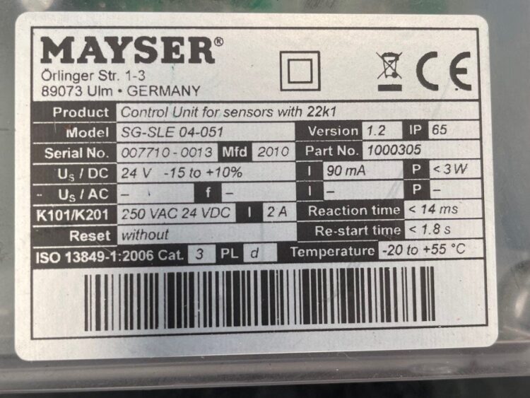 Alternative view of Unidad de Control Mayser Base Control para Sensores Modelo SG-SLE 04-051